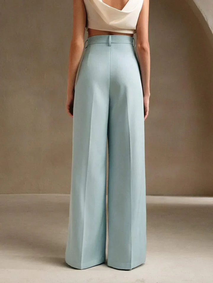 High Waist Wide Leg Trousers With Pleats And Zipper