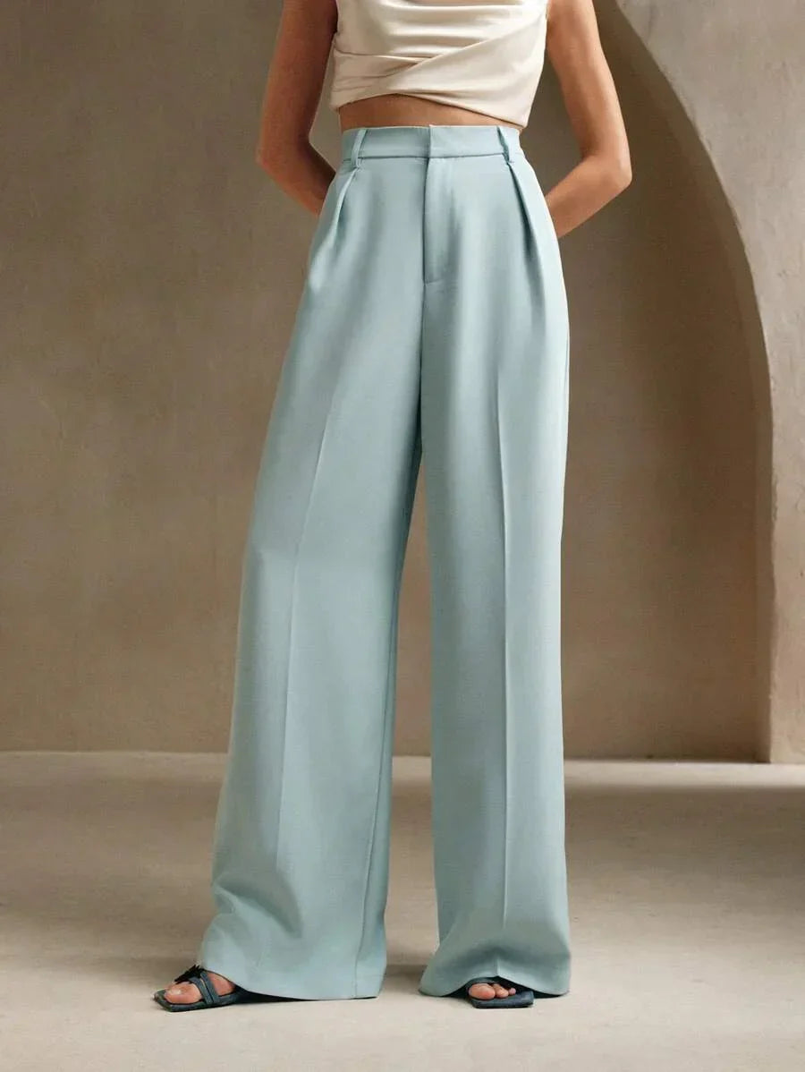High Waist Wide Leg Trousers With Pleats And Zipper