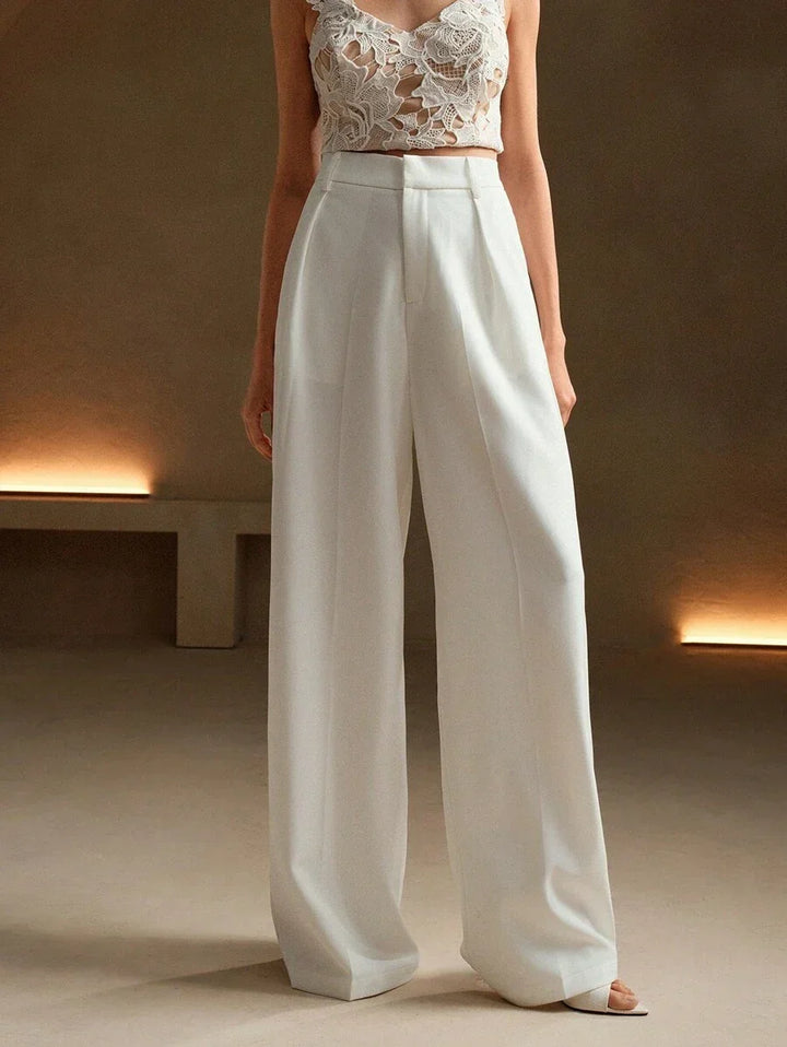 High Waist Wide Leg Trousers With Pleats And Zipper