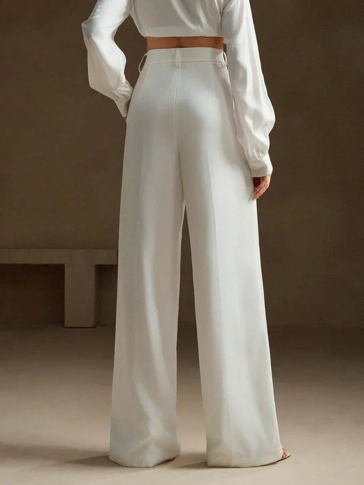 High Waist Wide Leg Trousers With Pleats And Zipper