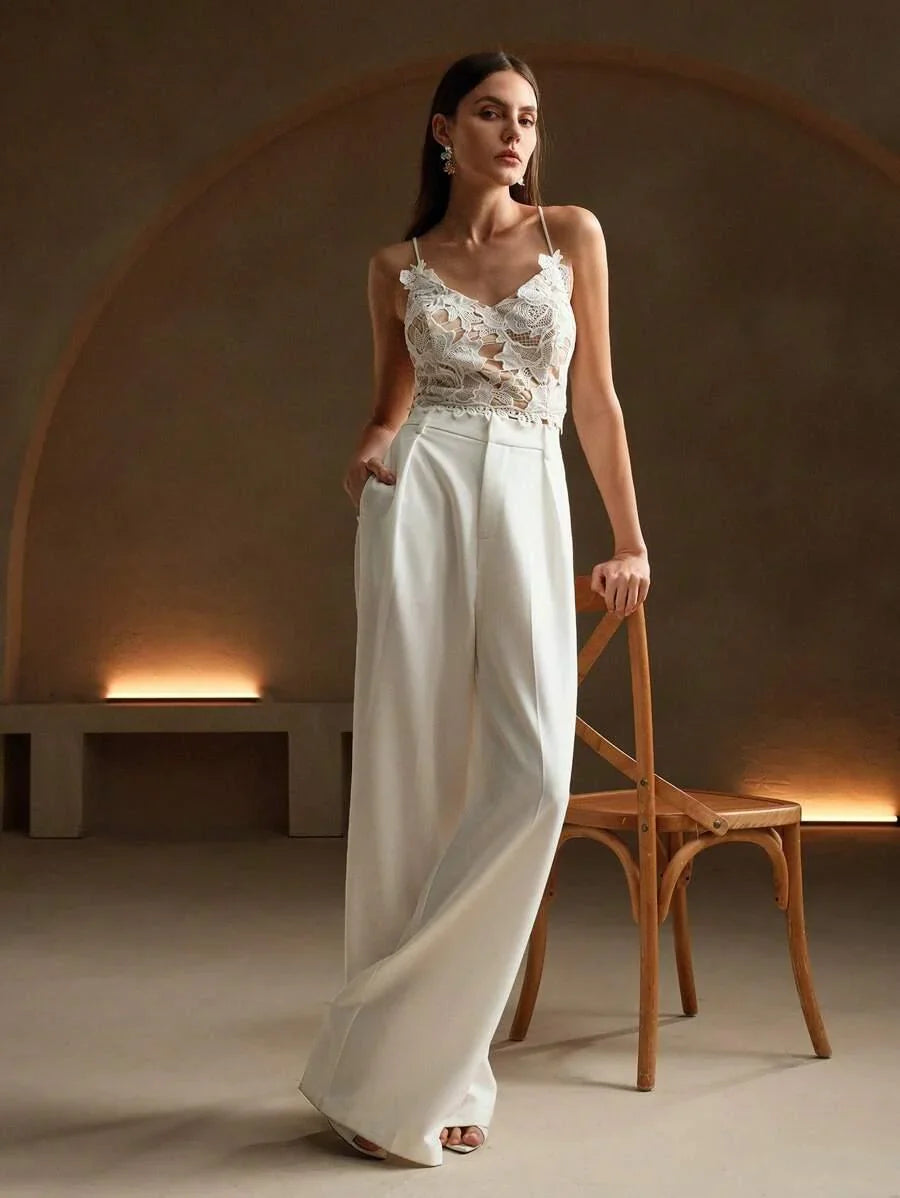 High Waist Wide Leg Trousers With Pleats And Zipper