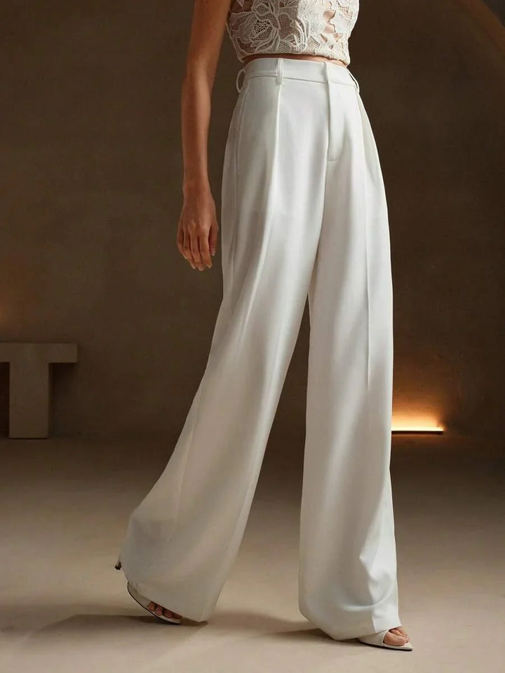 High Waist Wide Leg Trousers With Pleats And Zipper