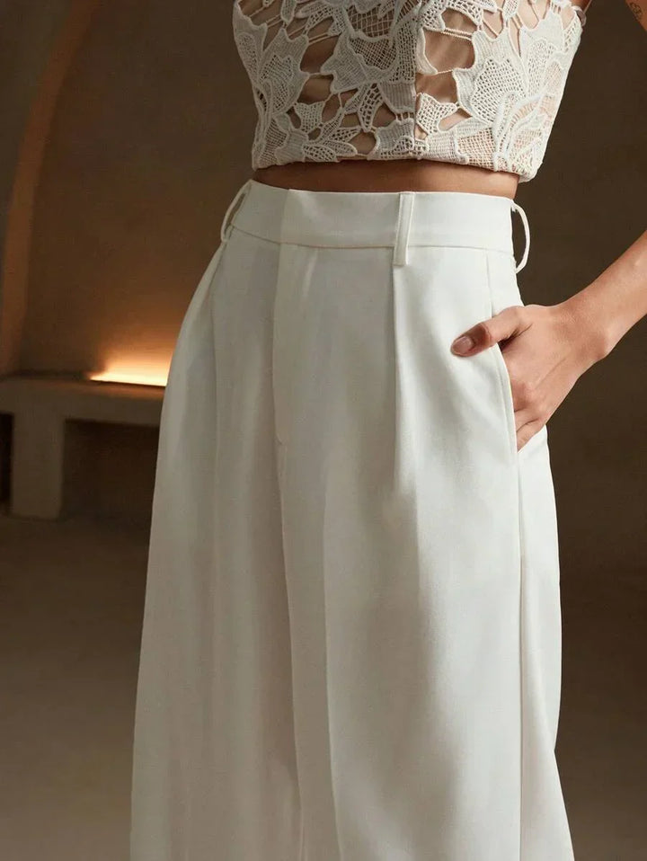 High Waist Wide Leg Trousers With Pleats And Zipper