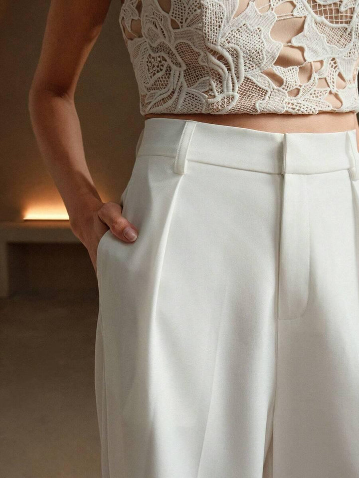 High Waist Wide Leg Trousers With Pleats And Zipper