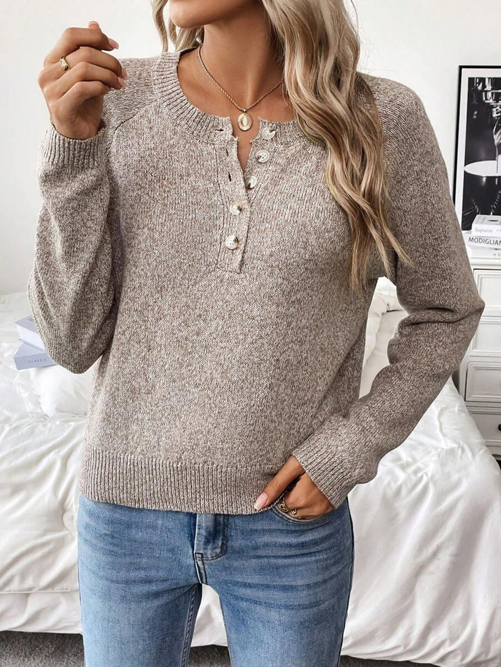 Cozy Knit Sweater With Half Zip Button Front Versatile