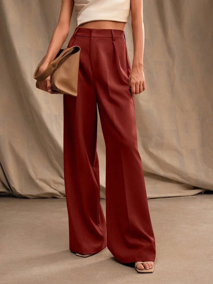 High Waist Wide Leg Trousers With Pleats And Zipper