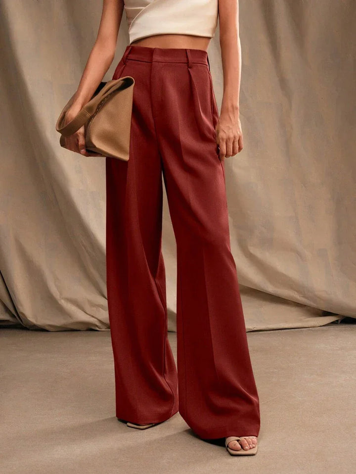 High Waist Wide Leg Trousers With Pleats And Zipper