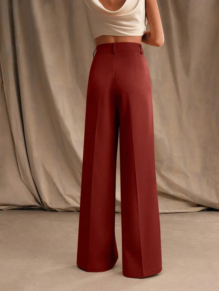 High Waist Wide Leg Trousers With Pleats And Zipper