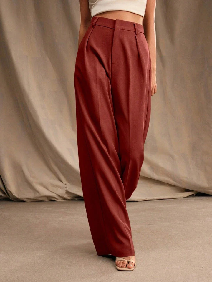 High Waist Wide Leg Trousers With Pleats And Zipper