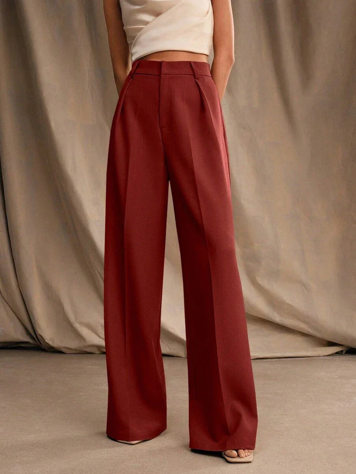 High Waist Wide Leg Trousers With Pleats And Zipper