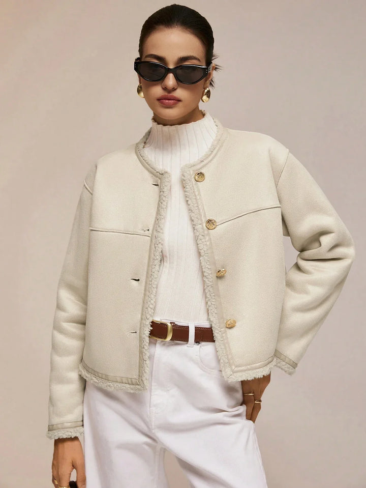 Ivory Alta Button-Trim Fleece Jacket
