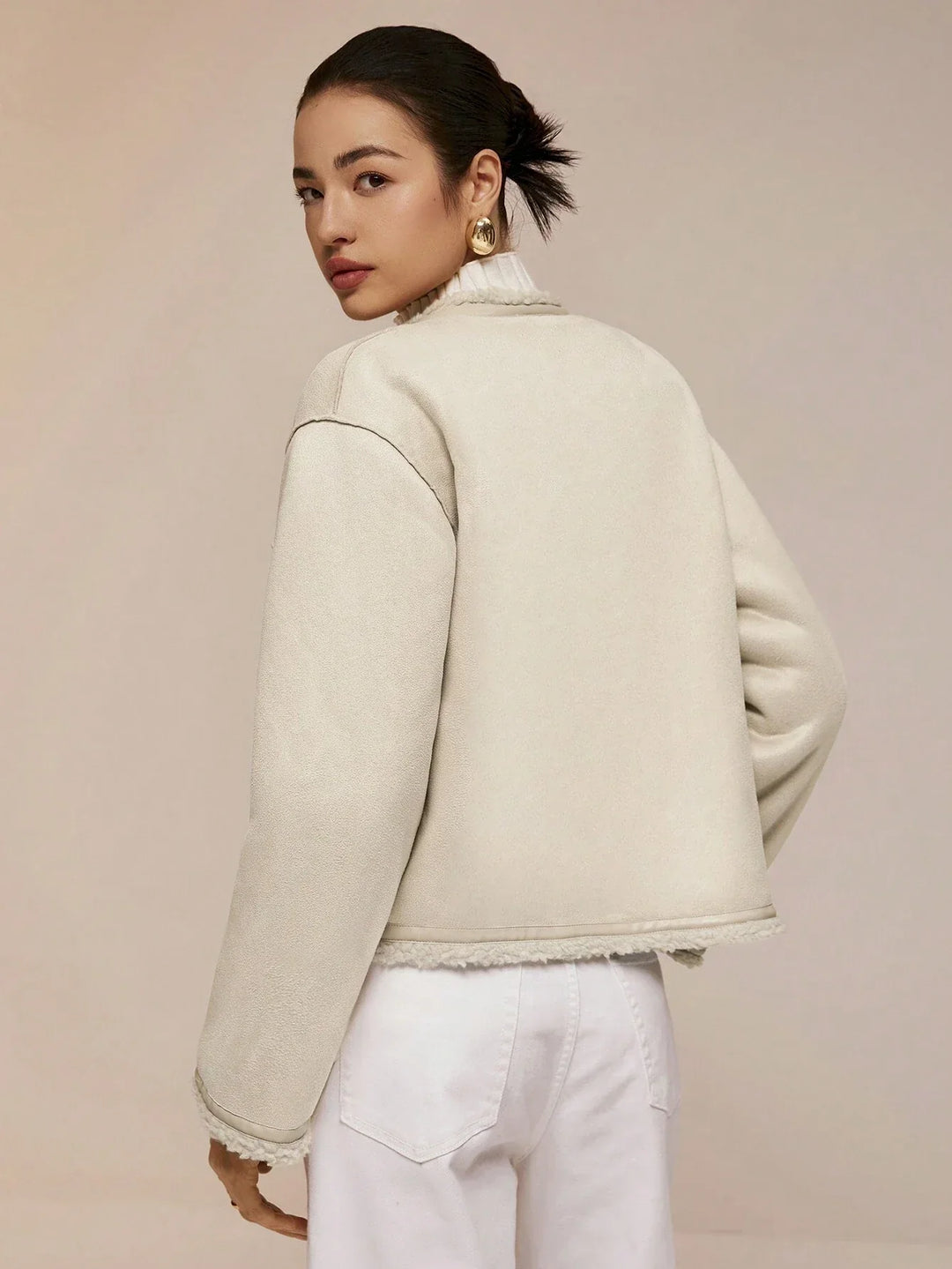 Ivory Alta Button-Trim Fleece Jacket