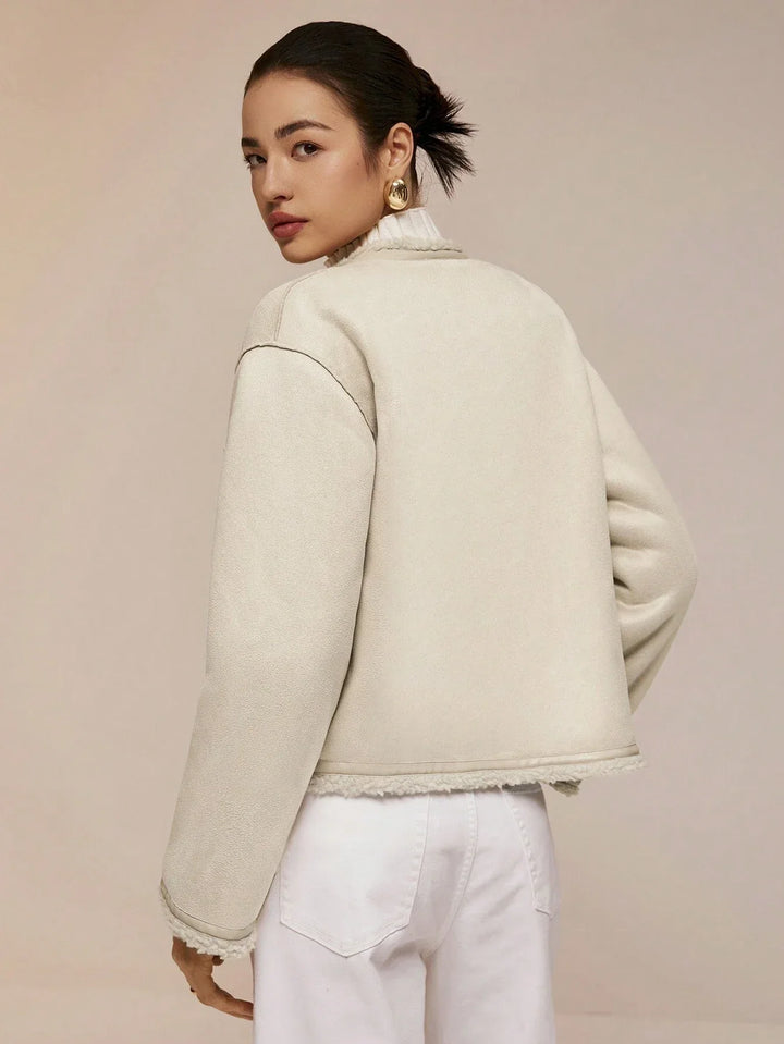 Ivory Alta Button-Trim Fleece Jacket
