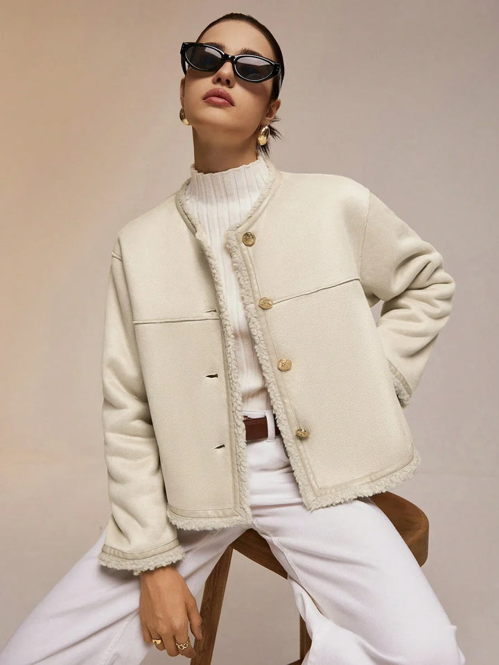 Ivory Alta Button-Trim Fleece Jacket