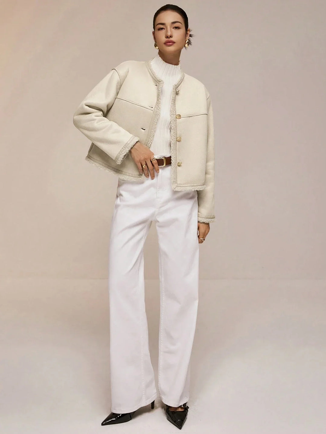 Ivory Alta Button-Trim Fleece Jacket