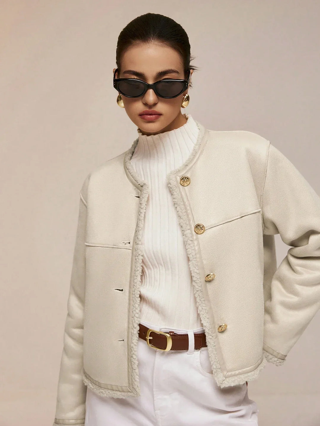 Ivory Alta Button-Trim Fleece Jacket