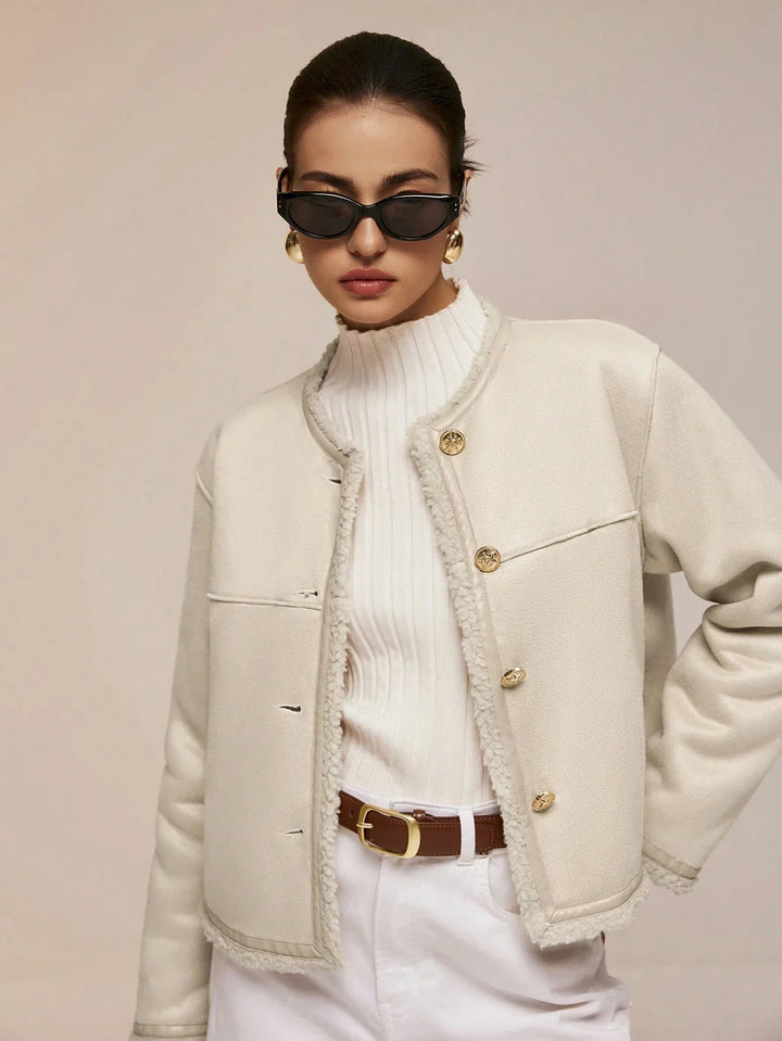 Ivory Alta Button-Trim Fleece Jacket