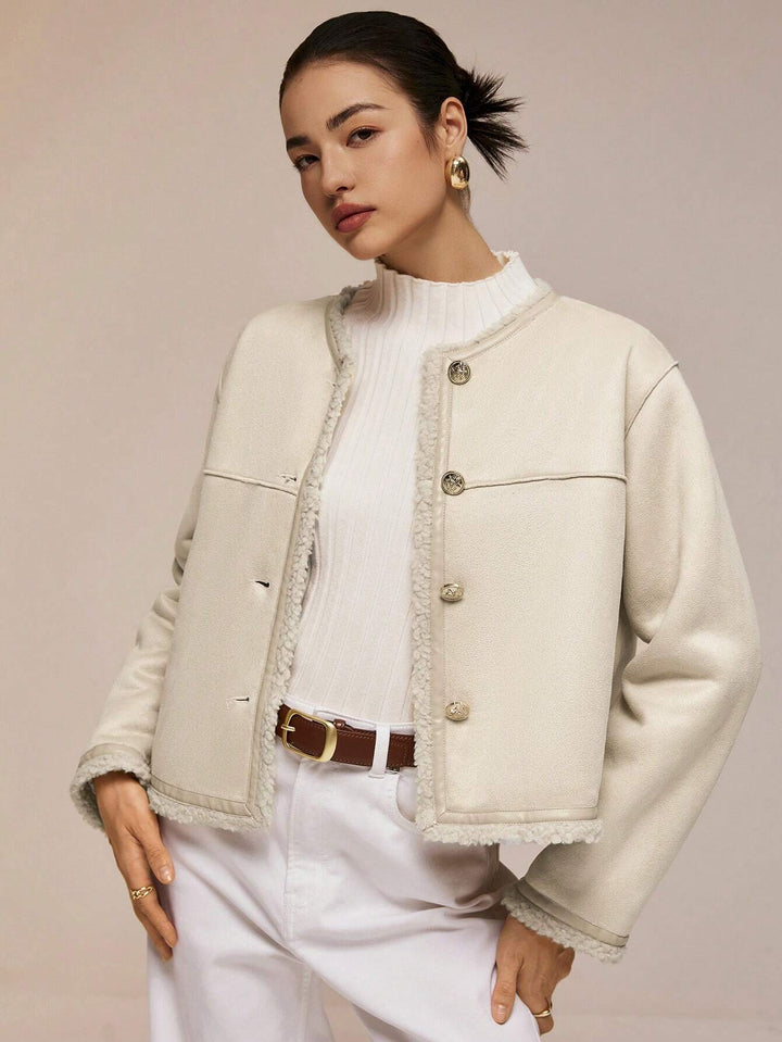 Ivory Alta Button-Trim Fleece Jacket