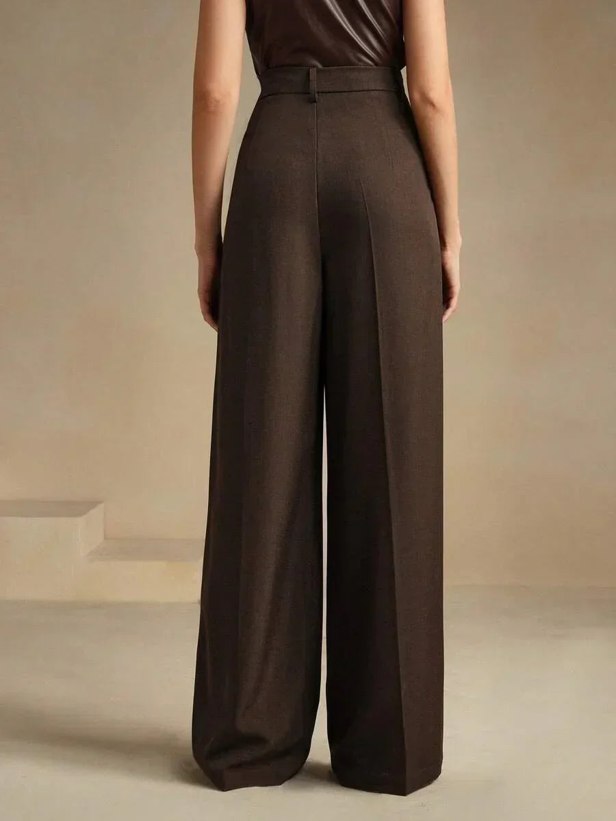 High Waist Wide Leg Trousers With Pleats And Zipper