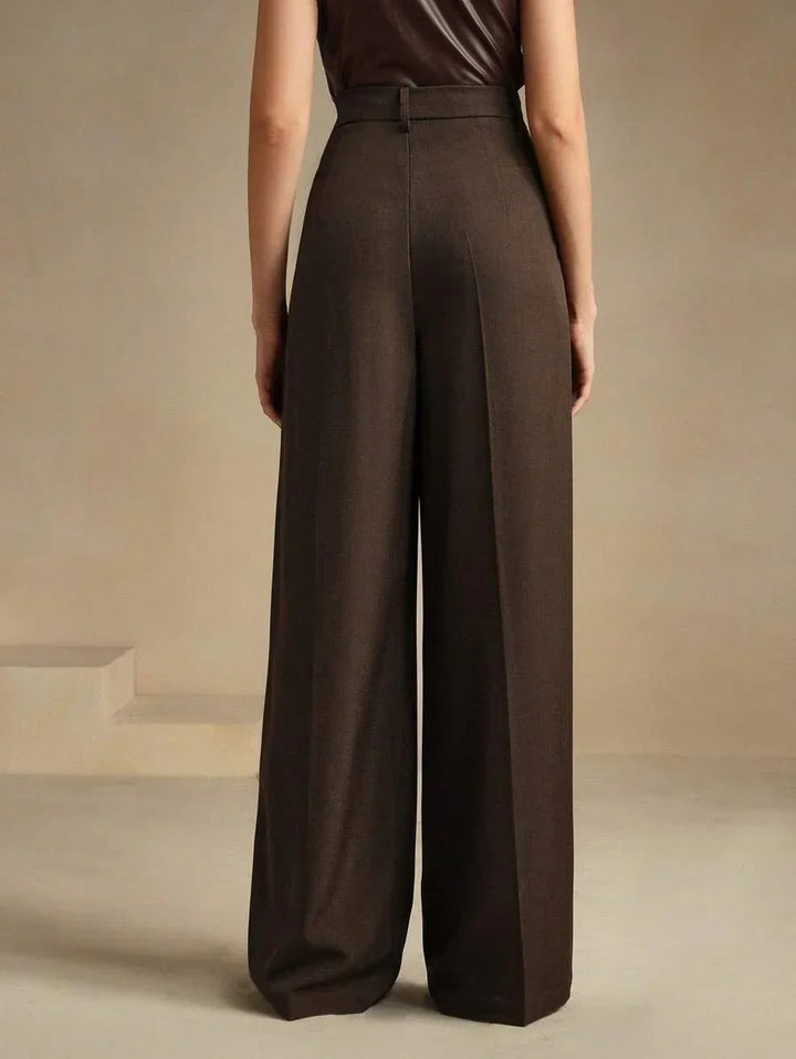 High Waist Wide Leg Trousers With Pleats And Zipper