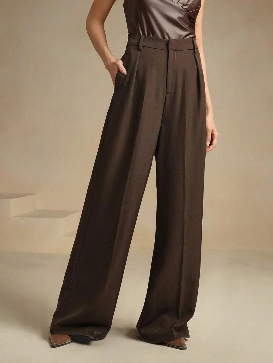 High Waist Wide Leg Trousers With Pleats And Zipper