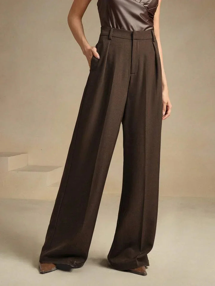 High Waist Wide Leg Trousers With Pleats And Zipper