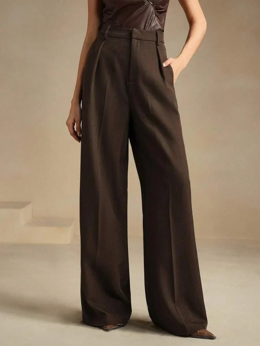 High Waist Wide Leg Trousers With Pleats And Zipper