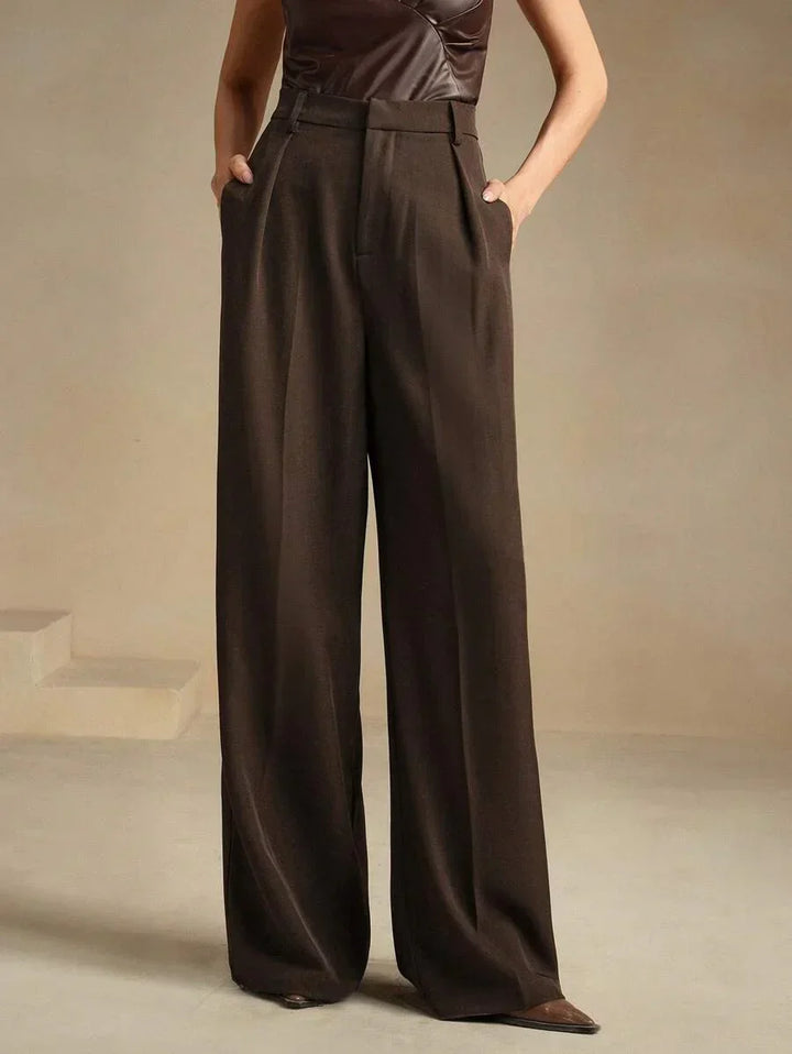 High Waist Wide Leg Trousers With Pleats And Zipper