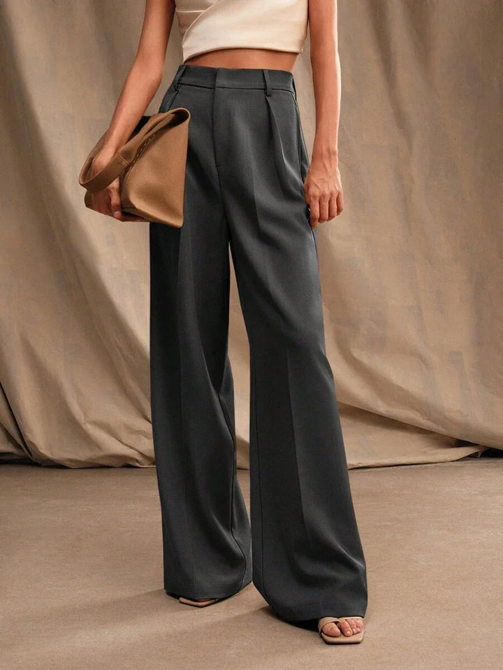 High Waist Wide Leg Trousers With Pleats And Zipper