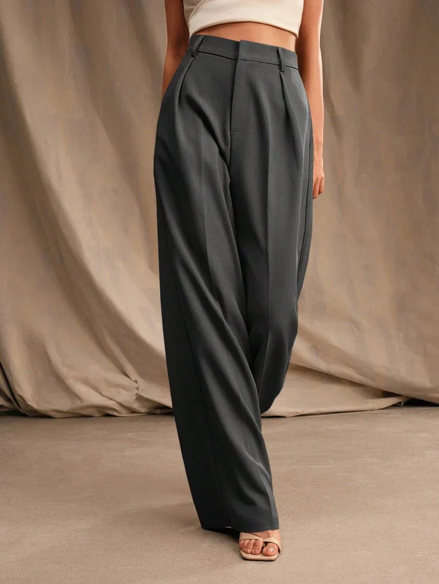 High Waist Wide Leg Trousers With Pleats And Zipper