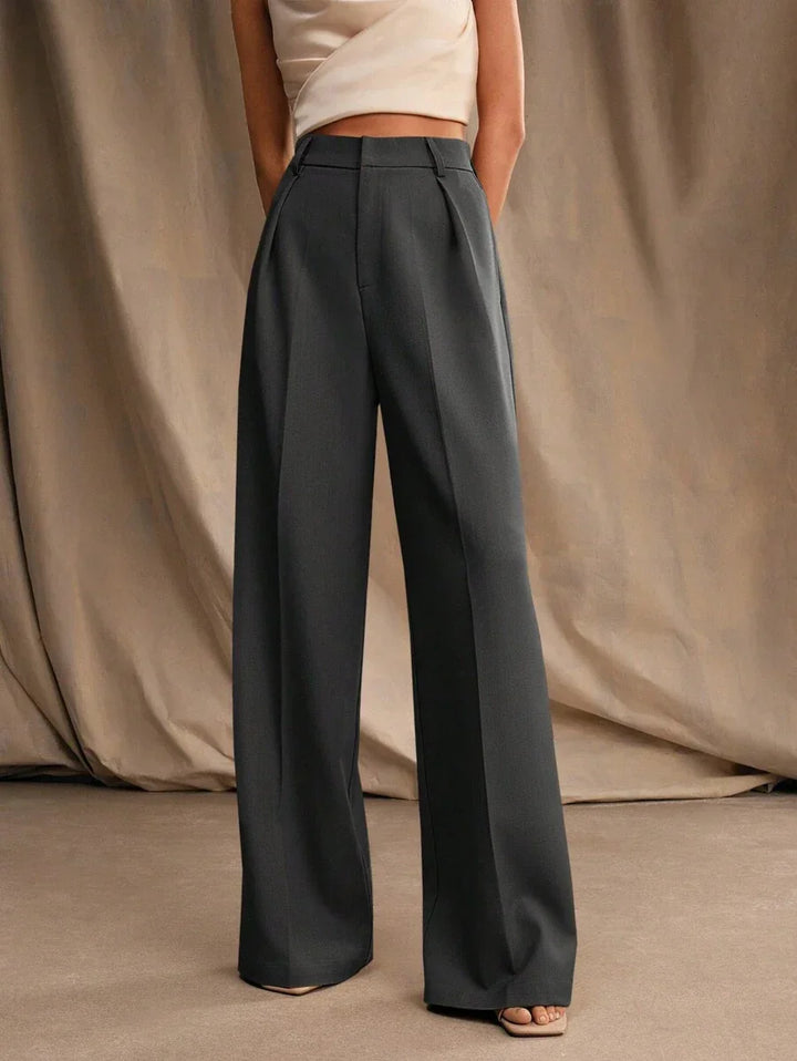 High Waist Wide Leg Trousers With Pleats And Zipper