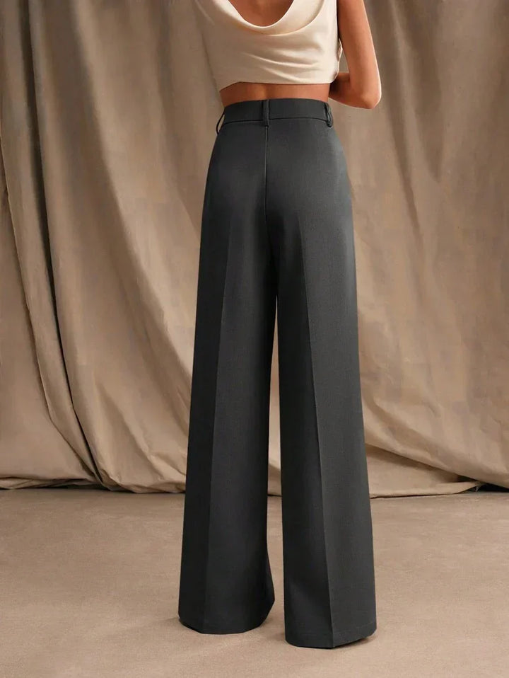 High Waist Wide Leg Trousers With Pleats And Zipper