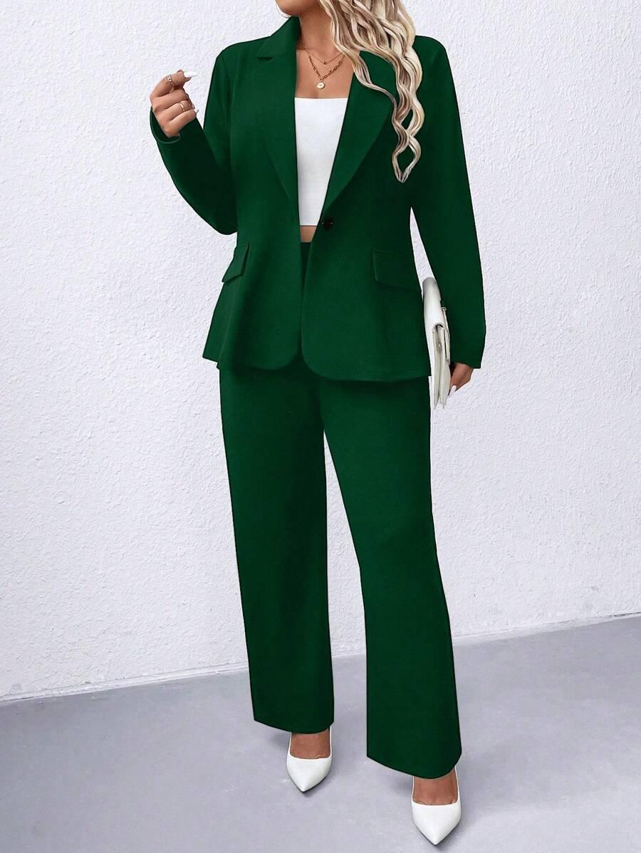 Plus Size Navy Blazer Notched Collar Office Ready Essential