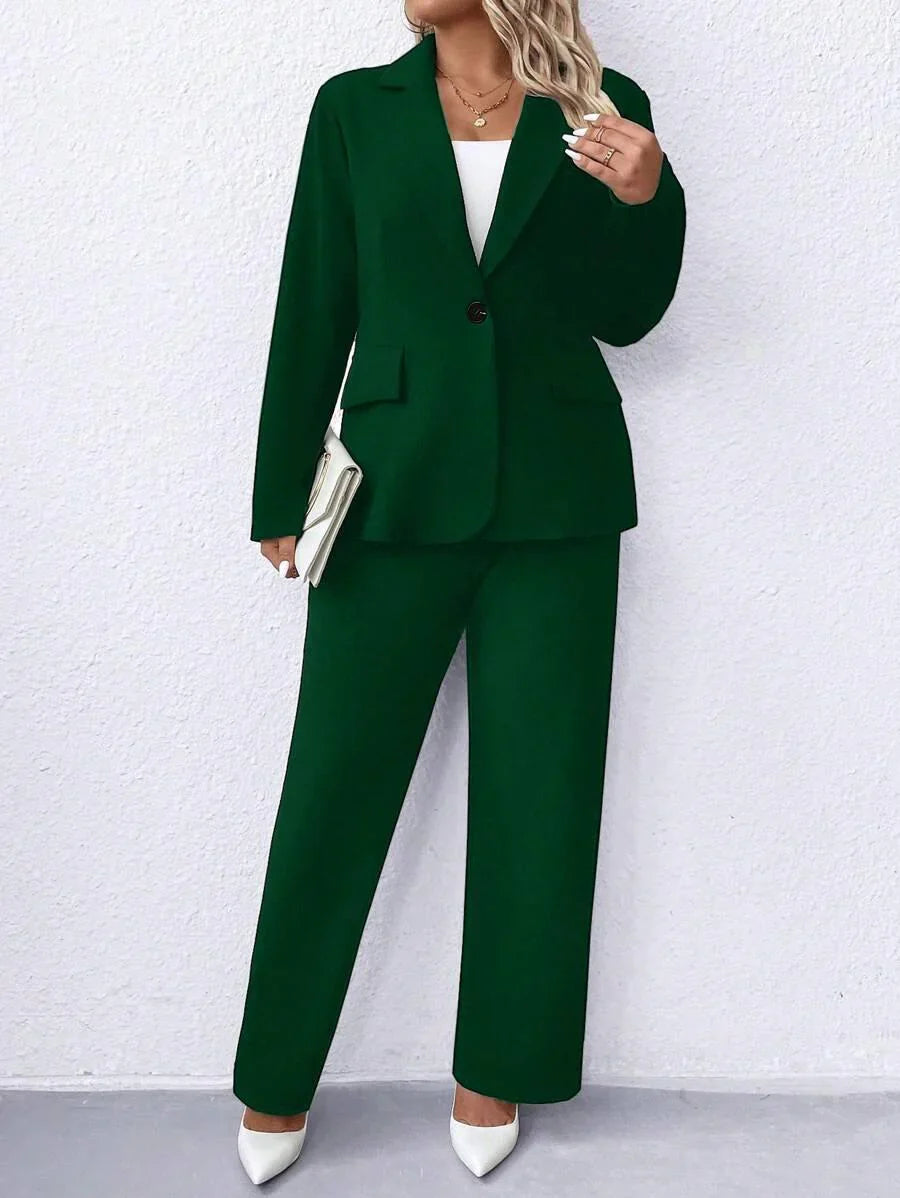 Plus Size Navy Blazer Notched Collar Office Ready Essential