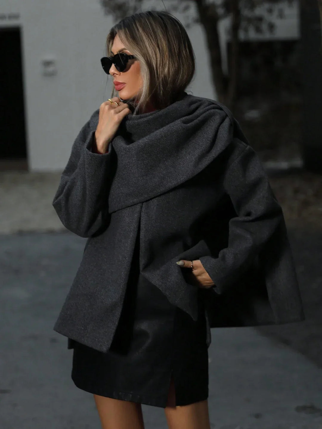 Midnight Drape Wool Cape Jacket
