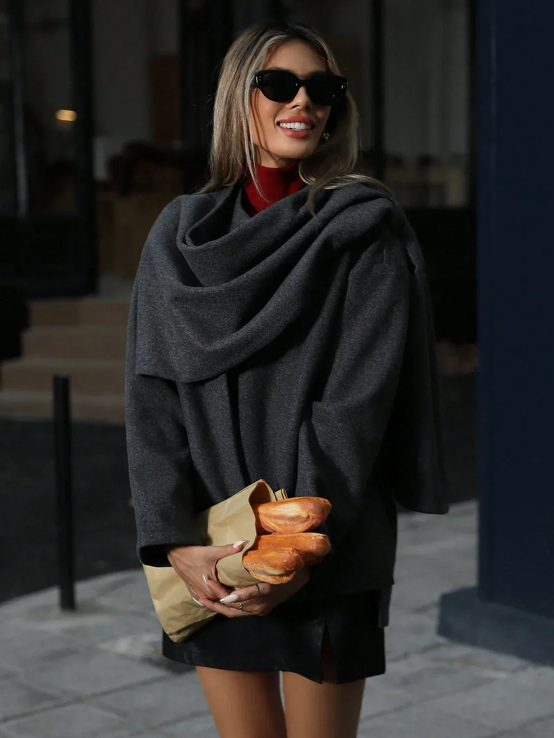 Midnight Drape Wool Cape Jacket