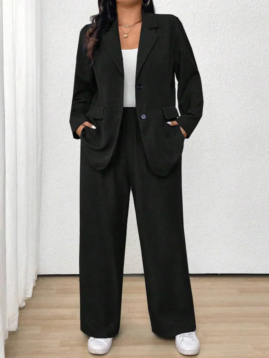 Plus Size Elegant Lapel Suit Jacket And Pants