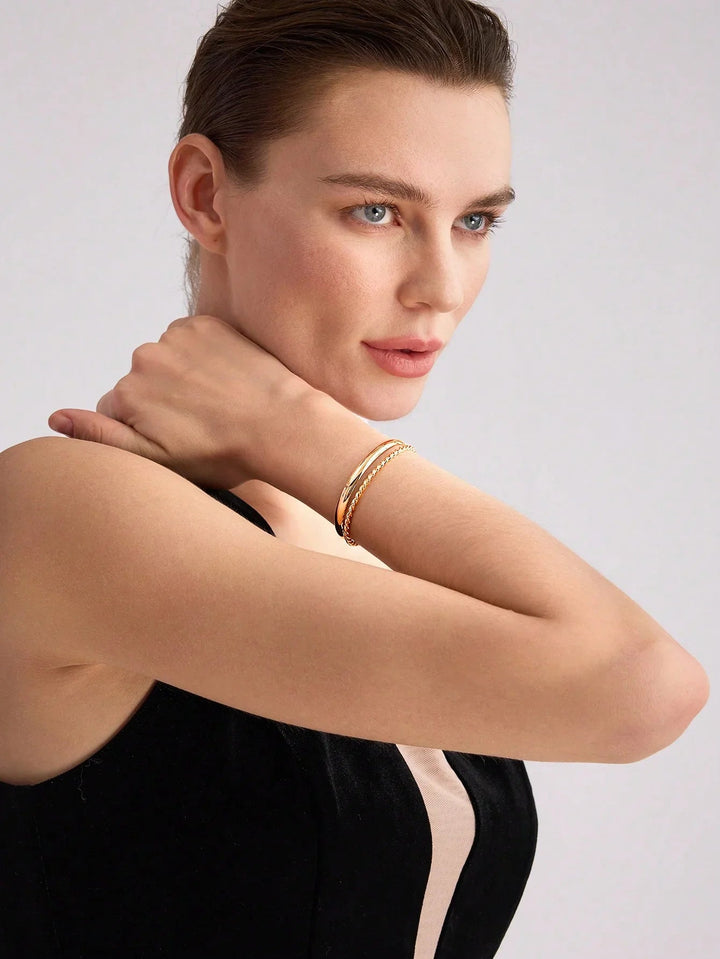 Gold Plated Geometric Asymmetric Line Bangle For Daily Wear