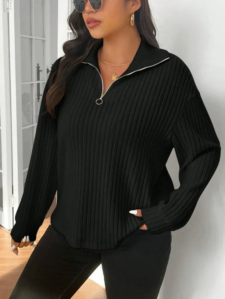 Plus Size Fuzzy Collar Quarter Zip Cozy Sweater