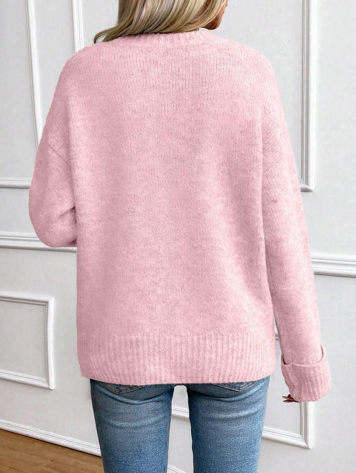 Solid Color Long Sleeve Sweater Cozy Everyday Knit Pullover