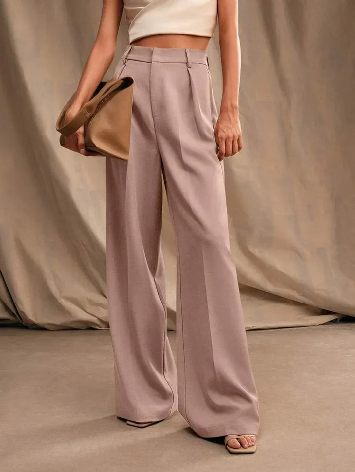 High Waist Wide Leg Trousers With Pleats And Zipper