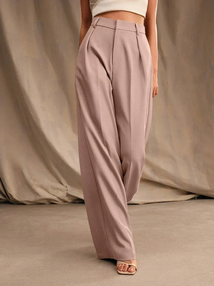 High Waist Wide Leg Trousers With Pleats And Zipper