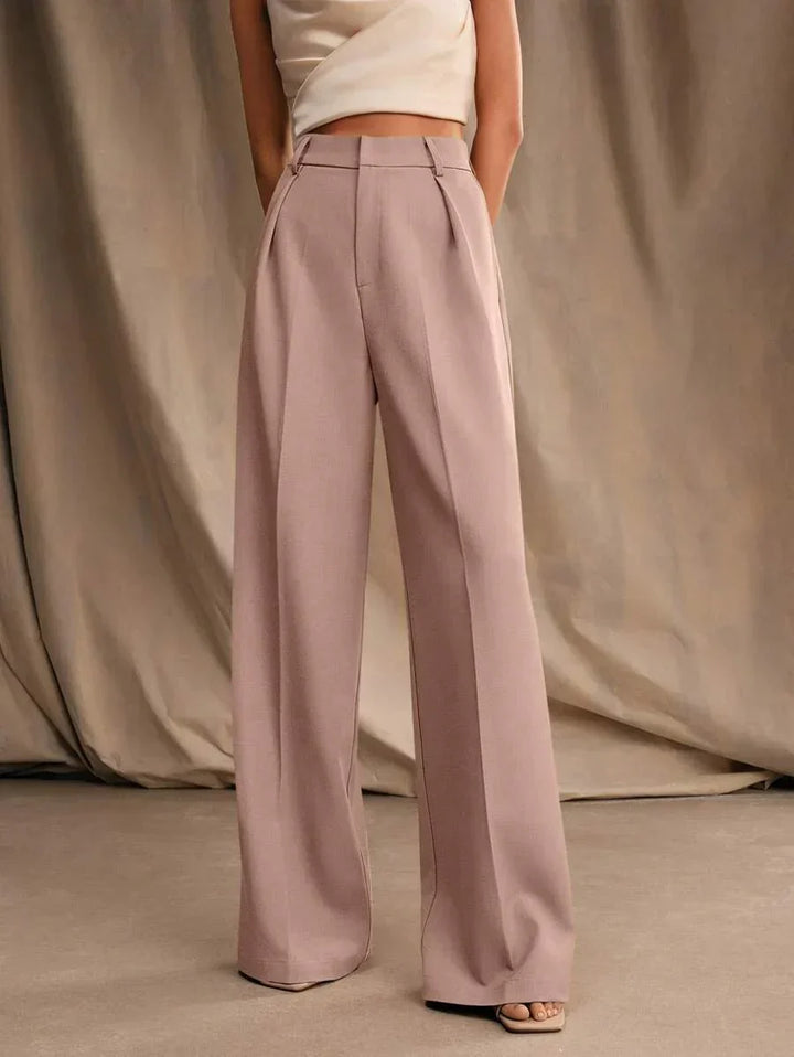 High Waist Wide Leg Trousers With Pleats And Zipper