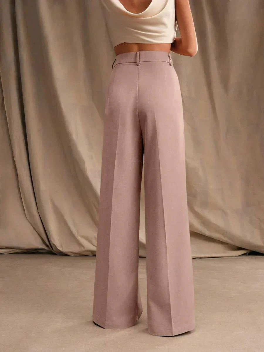 High Waist Wide Leg Trousers With Pleats And Zipper
