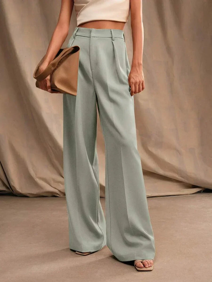 High Waist Wide Leg Trousers With Pleats And Zipper