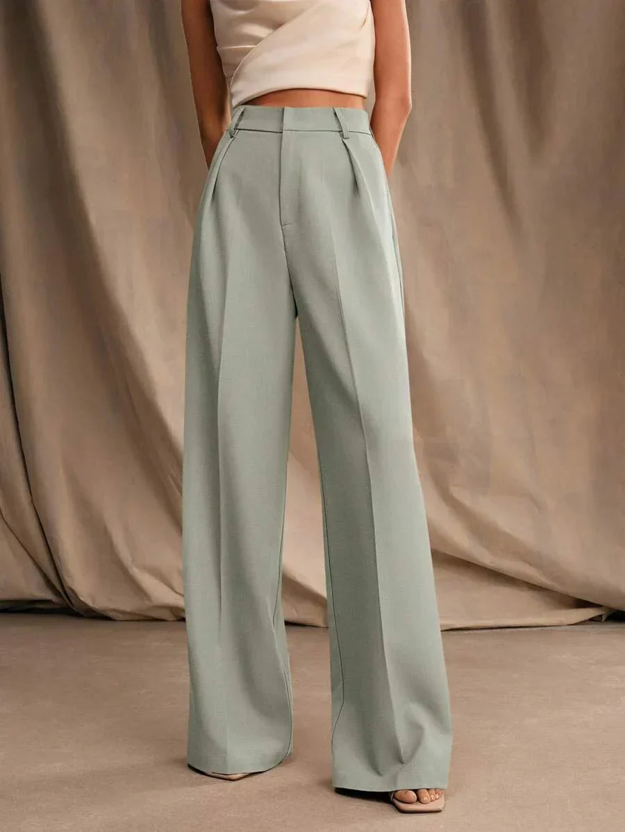 High Waist Wide Leg Trousers With Pleats And Zipper