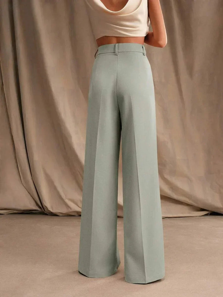 High Waist Wide Leg Trousers With Pleats And Zipper