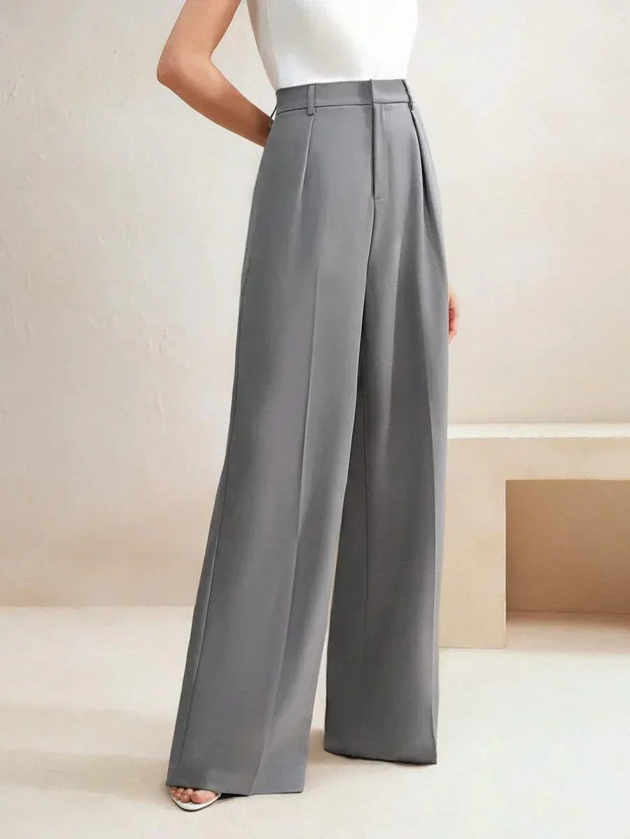 High Waist Wide Leg Trousers With Pleats And Zipper