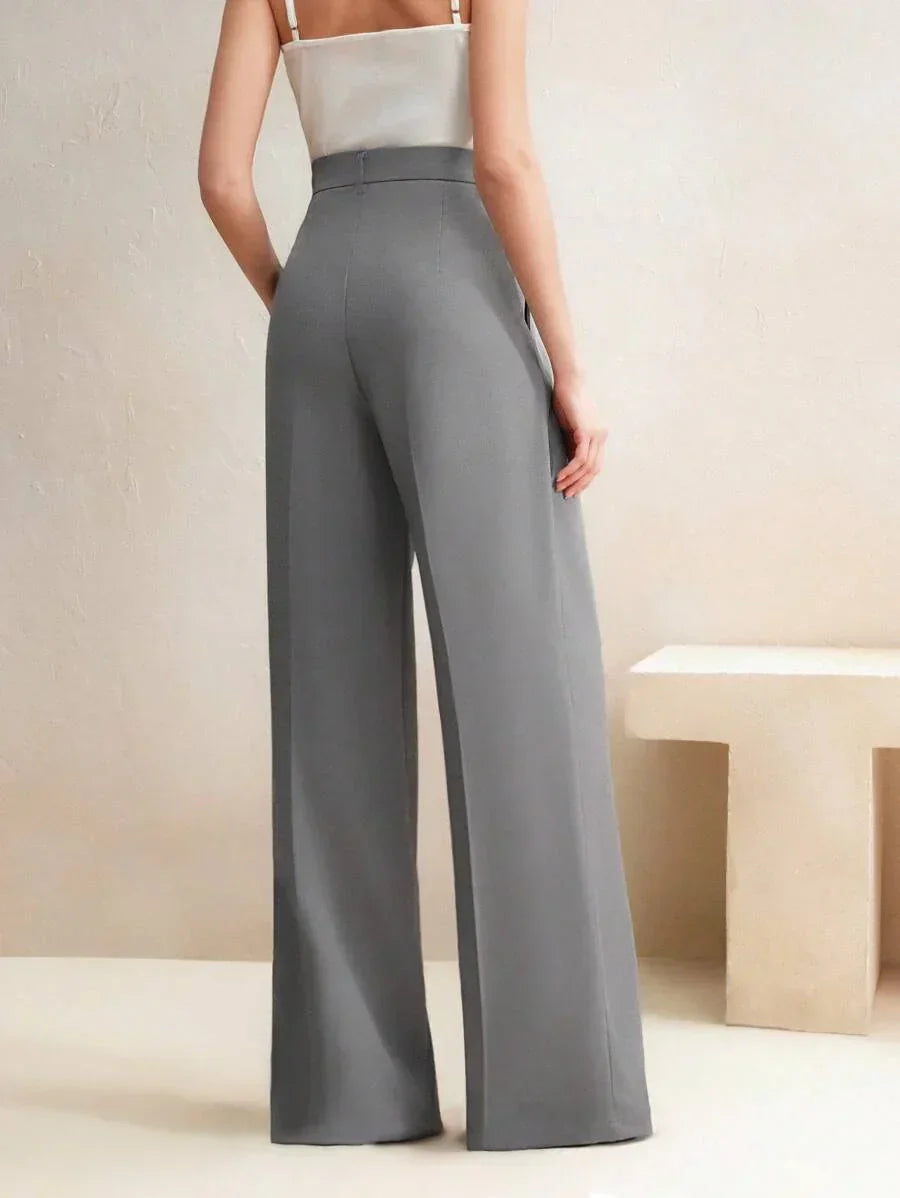 High Waist Wide Leg Trousers With Pleats And Zipper