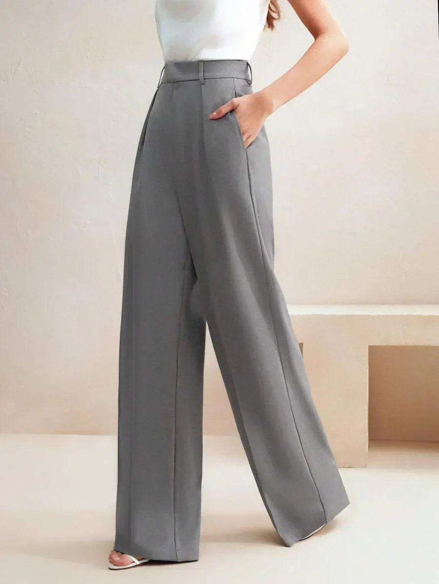 High Waist Wide Leg Trousers With Pleats And Zipper